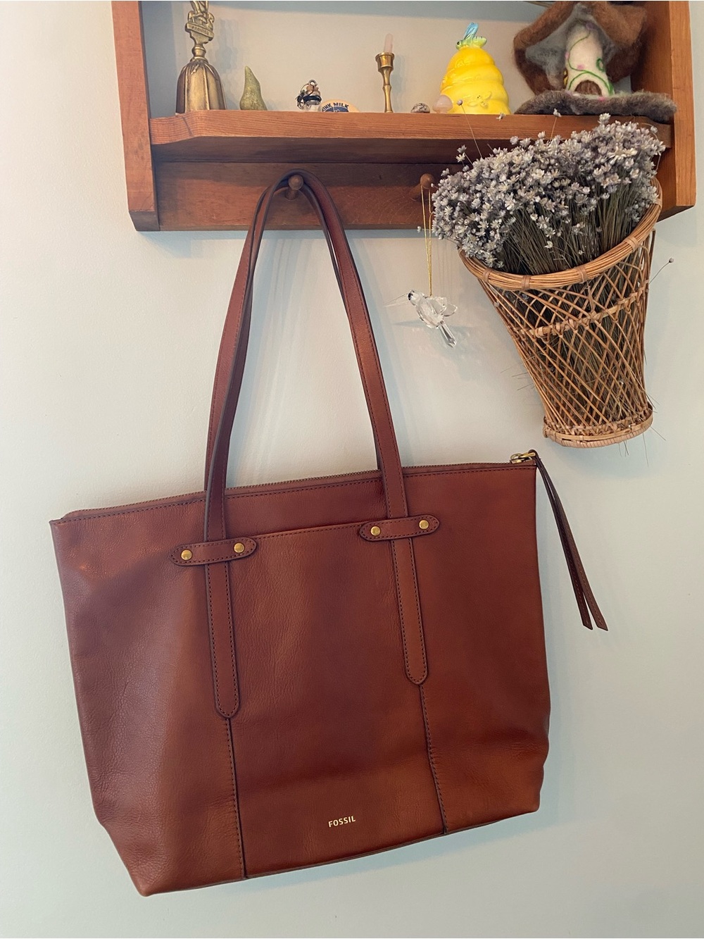 Fossil Felicity Brown Leather Tote with Double Shoulder Straps